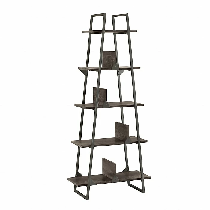 Bush Furniture Refinery 5-Shelf 72"H A-Frame Etagere Bookcase, Dark Gray Hickory (RFB132GH-03)
