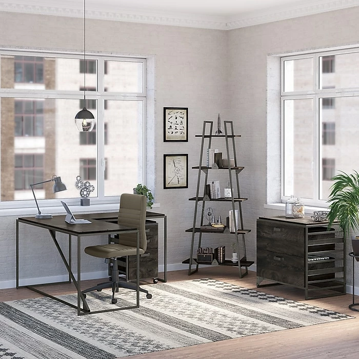 Bush Furniture Refinery 5-Shelf 72"H A-Frame Etagere Bookcase, Dark Gray Hickory (RFB132GH-03) - Image 7