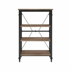 Thomasville Furniture Thomasville Breslyn 3-Shelf 48"H Metal Bookcase, Crosscut Hickory/Black Nickel (SPLS-BRBK-TV)