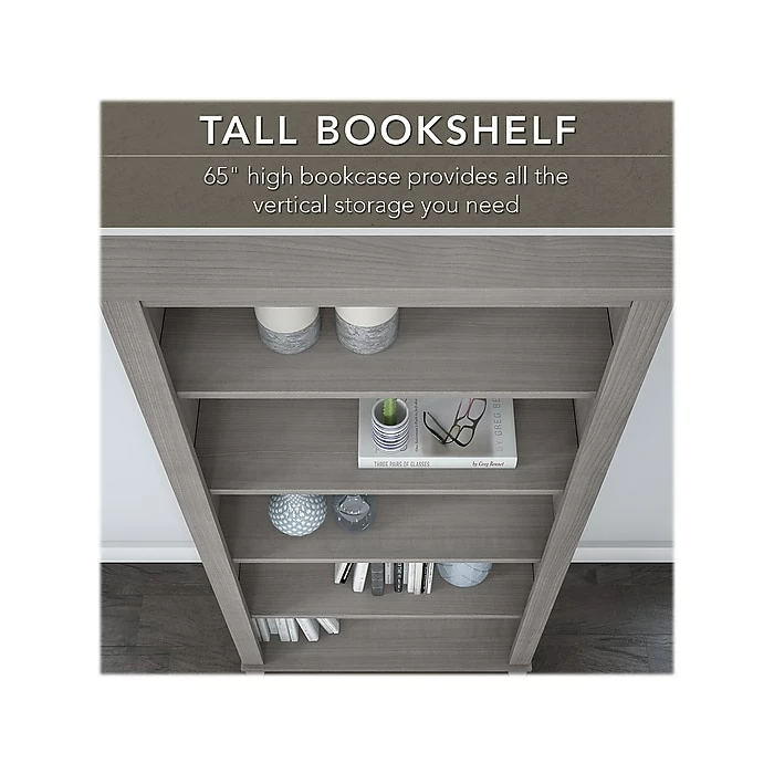Bush Furniture Somerset 5-Shelf 65"H Bookcase, Platinum Gray (WC81265) - Image 3