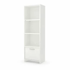 South Shore Step One Laminated Particleboard 3-Shelf Bookcase With Door, Pure White (10249)