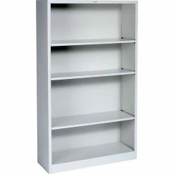 HON Brigade 4-Shelf 59"H Metal Bookcase, Light Gray (HS60ABCQ)