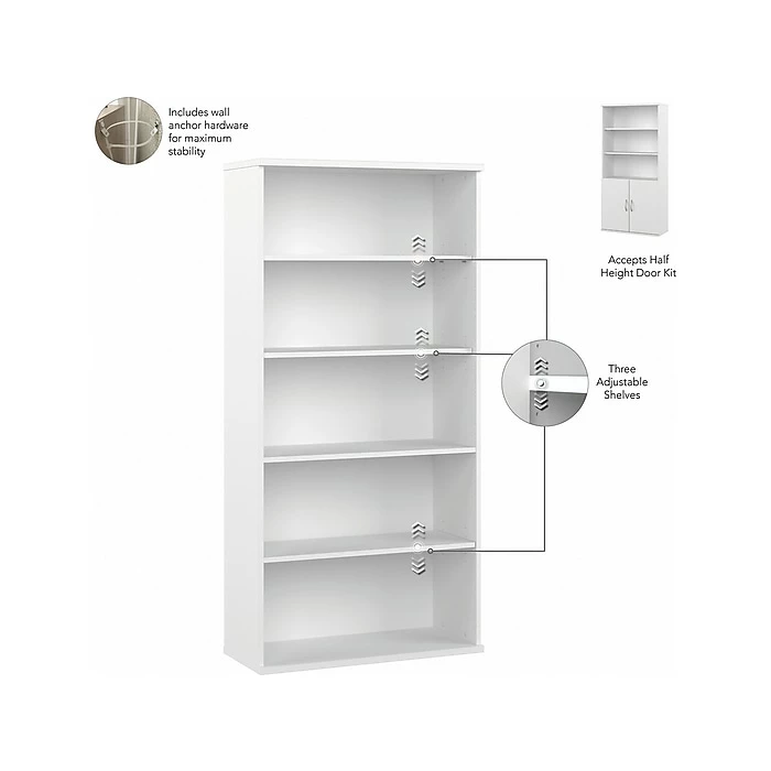 Bush Business Furniture Studio A 5-Shelf 73"H Bookcase, White (SDB7236WH-Z) - Image 3