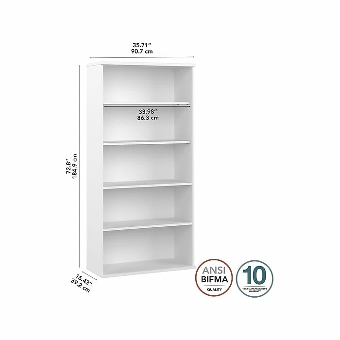 Bush Business Furniture Studio A 5-Shelf 73"H Bookcase, White (SDB7236WH-Z) - Image 4