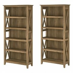 Bush Furniture Key West 5-Shelf 66"H Bookcase Set, Reclaimed Pine (KWS046RCP)