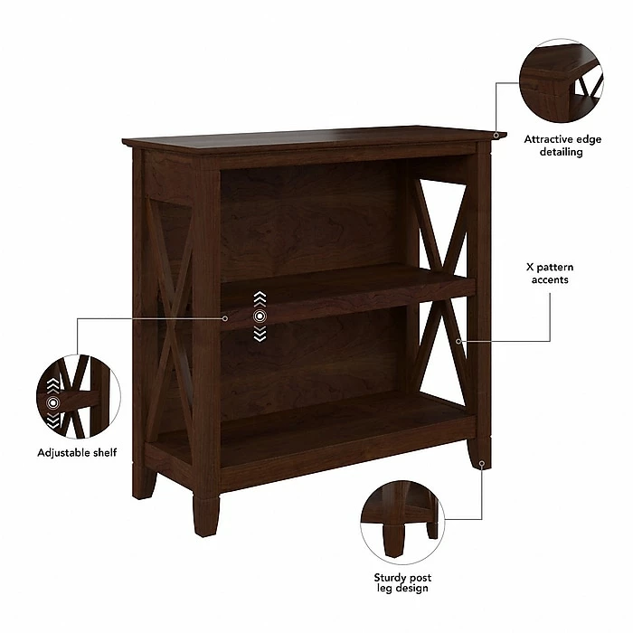Bush Furniture Key West 2-Shelf 30"H Small Bookcase, Bing Cherry (KWB124BC-03) - Image 3