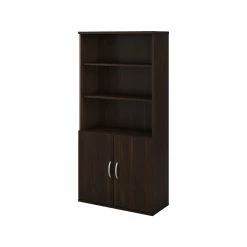 Bush Business Furniture Studio C Tall 5 Shelf Bookcase With Doors, Black Walnut (STC015BW)