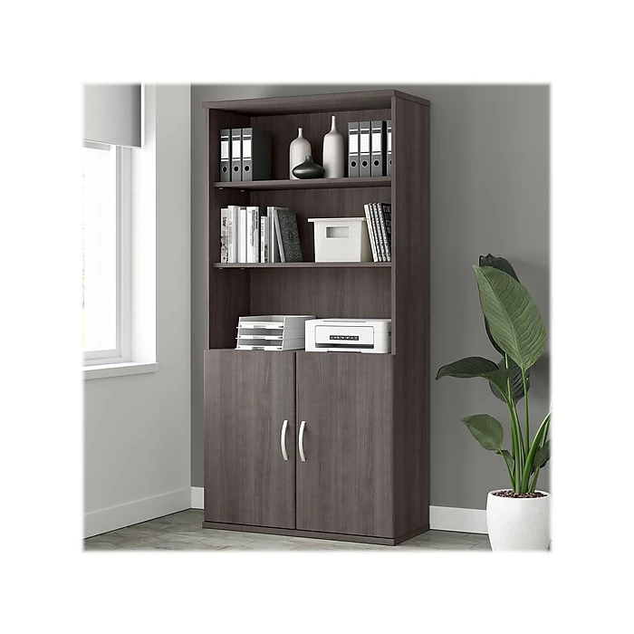 Bush Business Furniture Studio A 5-Shelf 73" Bookcase With Doors, Storm Gray (STA010SG) - Image 2