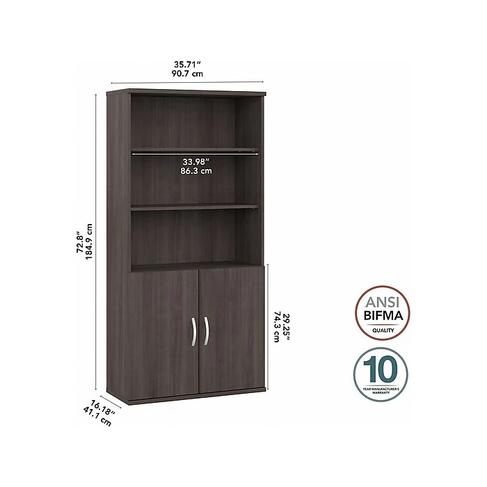 Bush Business Furniture Studio A 5-Shelf 73" Bookcase With Doors, Storm Gray (STA010SG) - Image 5