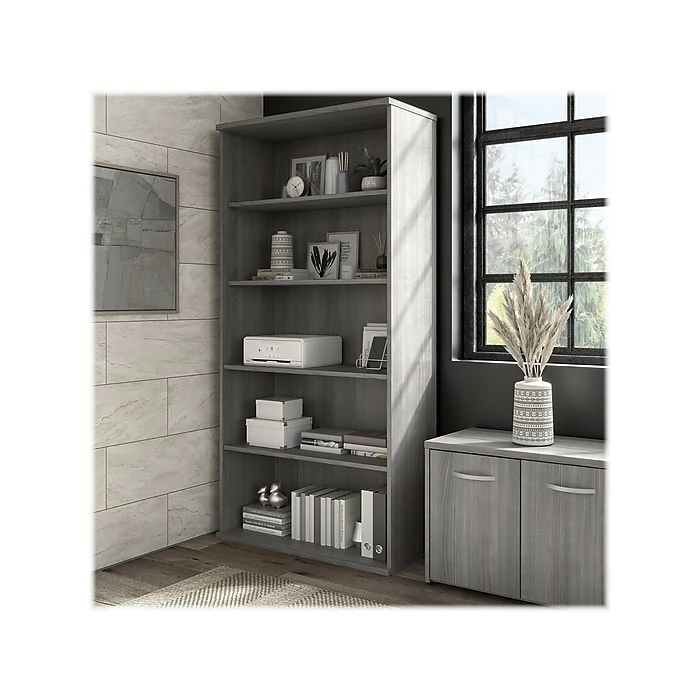 Bush Business Furniture Hybrid 5-Shelf 73"H Tall Bookcase, Platinum Gray (HYB136PG-Z) - Image 2