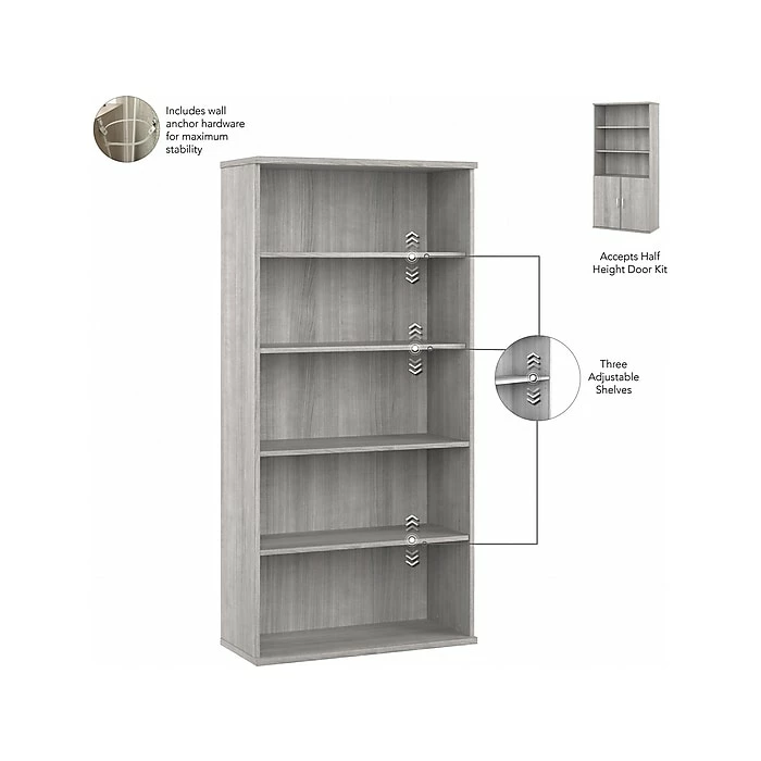 Bush Business Furniture Hybrid 5-Shelf 73"H Tall Bookcase, Platinum Gray (HYB136PG-Z) - Image 3