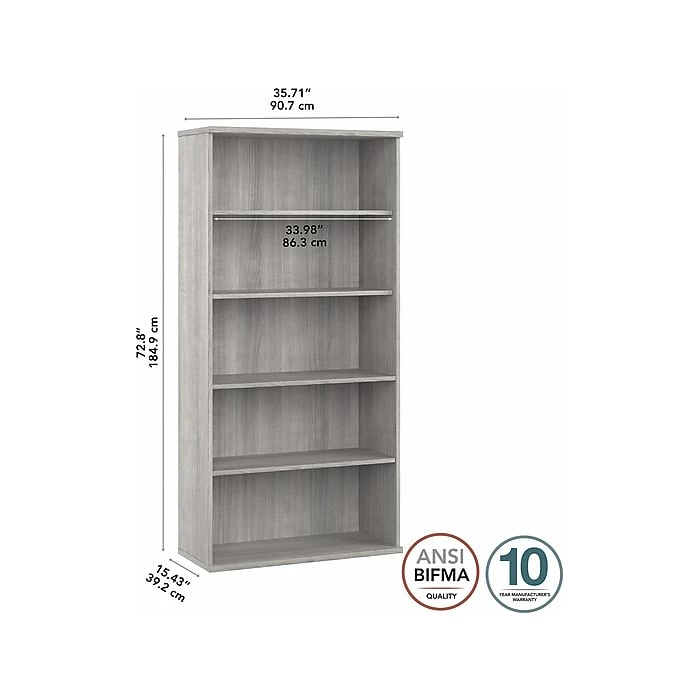 Bush Business Furniture Hybrid 5-Shelf 73"H Tall Bookcase, Platinum Gray (HYB136PG-Z) - Image 4