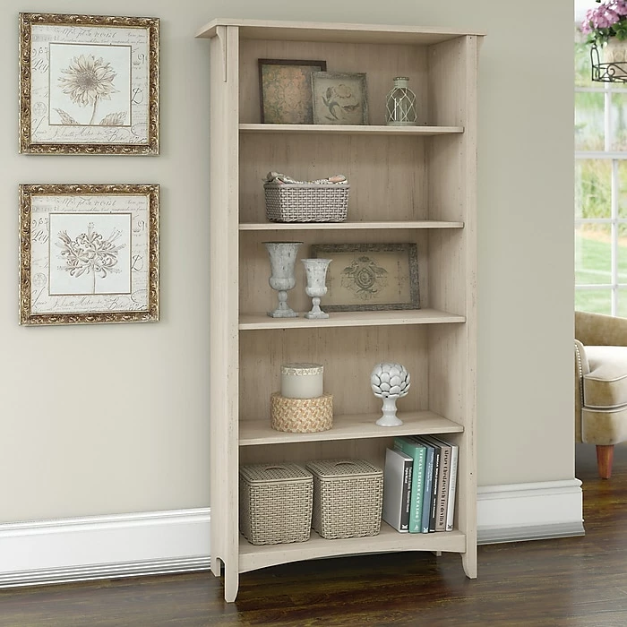 Bush Furniture Salinas 5 Shelf Bookcase, Antique White (SAB132AW-03) - Image 3
