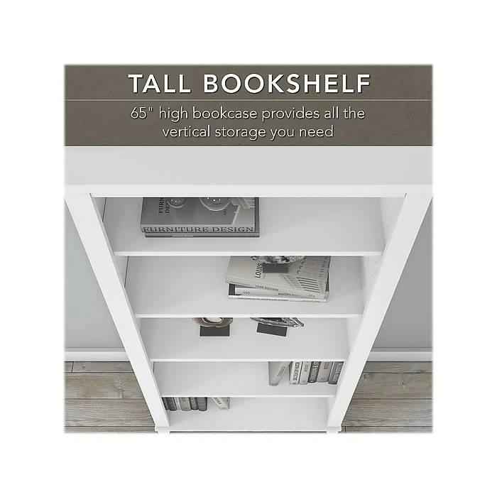 Bush Furniture Somerset 5-Shelf 65"H Bookcase, White (WC81965) - Image 3