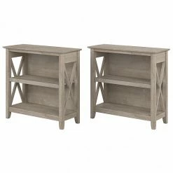 Bush Furniture Key West 2-Shelf 30"H Small Bookcase, Washed Gray, 2/Set (KWS053WG)