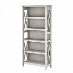 Bush Furniture Key West 5-Shelf 66"H Bookcase, Linen White Oak (KWB132LW-03)
