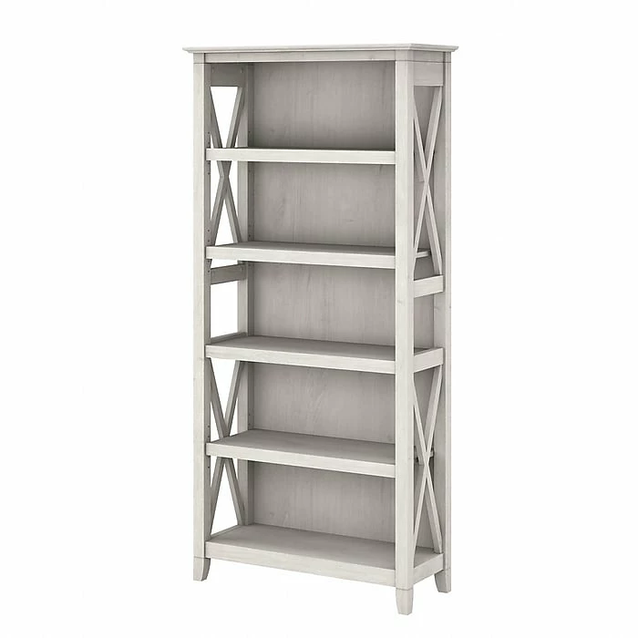 Bush Furniture Key West 5-Shelf 66"H Bookcase, Linen White Oak (KWB132LW-03)