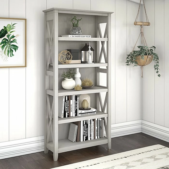 Bush Furniture Key West 5-Shelf 66"H Bookcase, Linen White Oak (KWB132LW-03) - Image 2