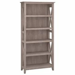 Bush Furniture Key West 5 Shelf Bookcase, Washed Gray (KWB132WG-03)