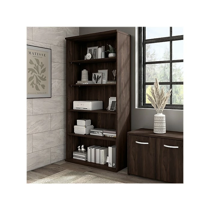 Bush Business Furniture Hybrid 5-Shelf 73"H Tall Bookcase, Black Walnut (HYB136BW-Z) - Image 2