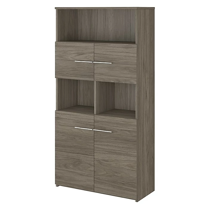 Bush Business Furniture Office 500 5-Shelf 70"H Bookcase With Doors, Modern Hickory (OFB136MH)