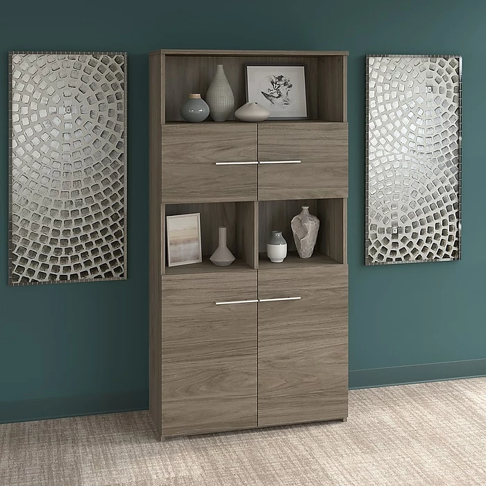 Bush Business Furniture Office 500 5-Shelf 70"H Bookcase With Doors, Modern Hickory (OFB136MH) - Image 2