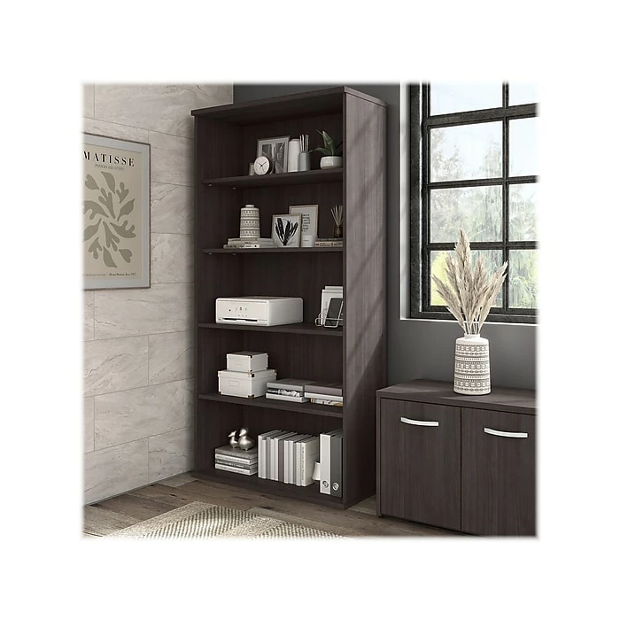 Bush Business Furniture Hybrid 5-Shelf 73"H Tall Bookcase, Storm Gray (HYB136SG-Z) - Image 2