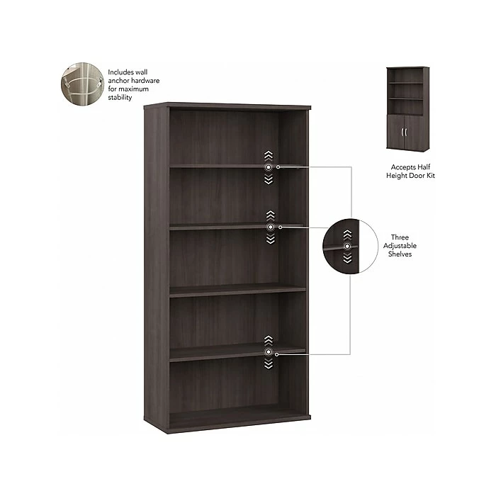Bush Business Furniture Hybrid 5-Shelf 73"H Tall Bookcase, Storm Gray (HYB136SG-Z) - Image 3