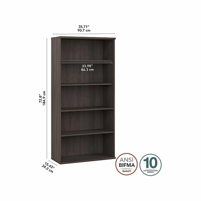 Bush Business Furniture Hybrid 5-Shelf 73"H Tall Bookcase, Storm Gray (HYB136SG-Z) - Image 4