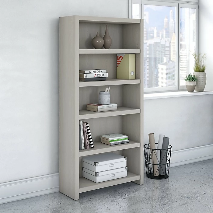 Office By Kathy Ireland® Echo 5 Shelf Bookcase, Gray Sand (KI60204-03) - Image 2