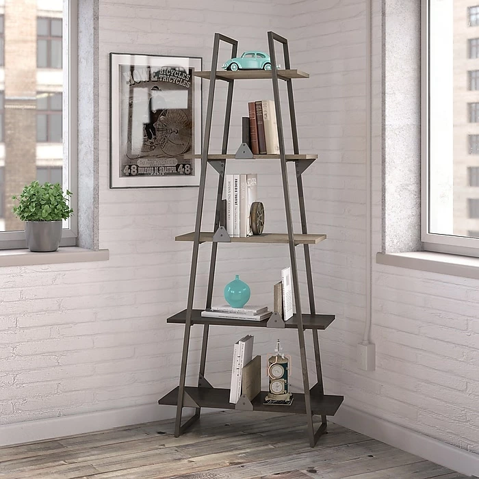 Bush Furniture Refinery A Frame Bookshelf, Rustic Gray (RFB132RG-03) - Image 2