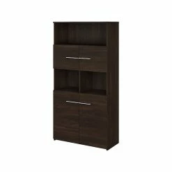 Bush Business Furniture Office 500 5-Shelf 70"H Bookcase With Doors, Black Walnut (OFB136BW)
