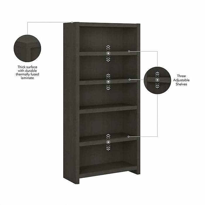 Office By Kathy Ireland® Echo 5-Shelf 66"H Bookcase, Charcoal Maple (KI60304-03) - Image 3