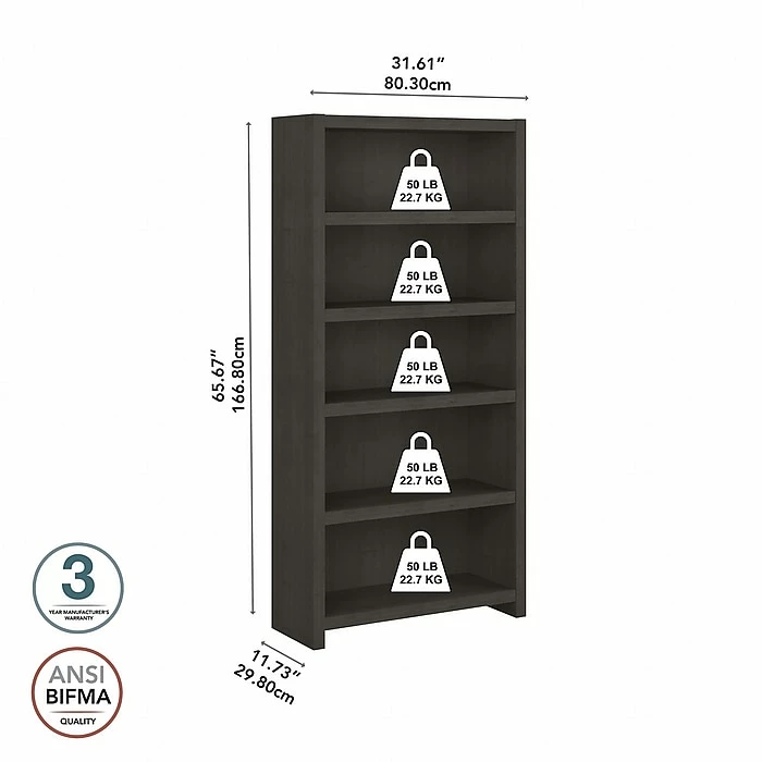 Office By Kathy Ireland® Echo 5-Shelf 66"H Bookcase, Charcoal Maple (KI60304-03) - Image 4