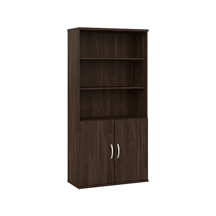 Bush Business Furniture Hybrid 5-Shelf 73"H Tall Bookcase With Doors, Black Walnut (HYB024BW)